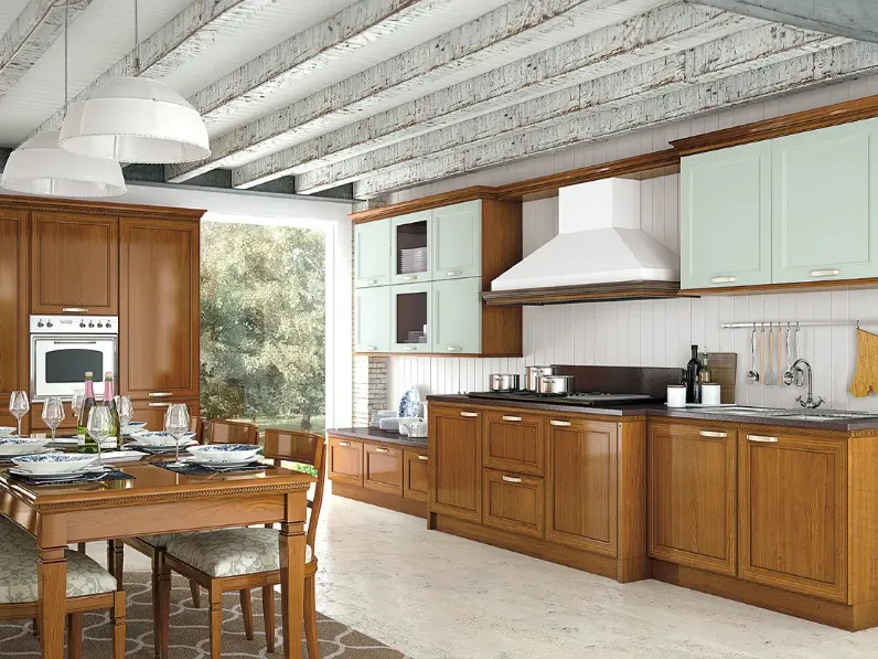 Cucina Classica ad angolo bicolore in legno naturale e laccato I Ciliegi composizione 05 di Le Fablier