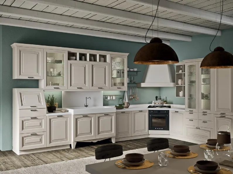 Cucina Classica ad angolo Kreola Classico 06 in legno massello di Astra