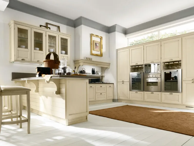 Cucina Classica con penisola La Corte in legno finitura Avorio di GR Mobili