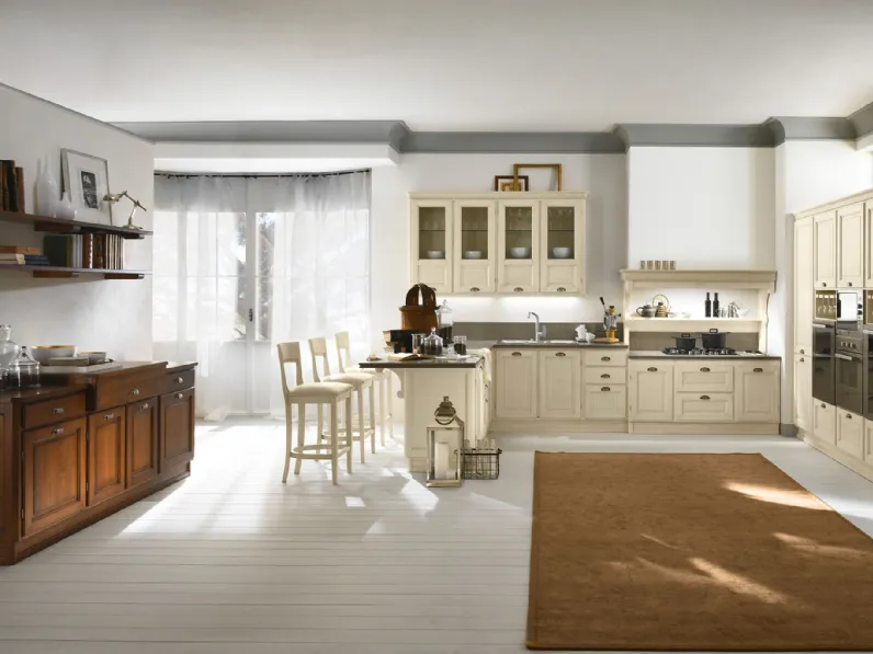 Cucina Classica con penisola La Corte in legno finitura Avorio di GR Mobili