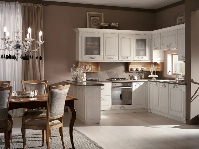 Cucina Classica angolare con penisola in legno laccato Le Blanche di Busatto