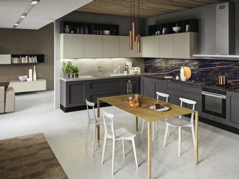 Cucina Classica angolare Licia in legno di Rovere Grigio Antracite e Grigio Seta di Aran