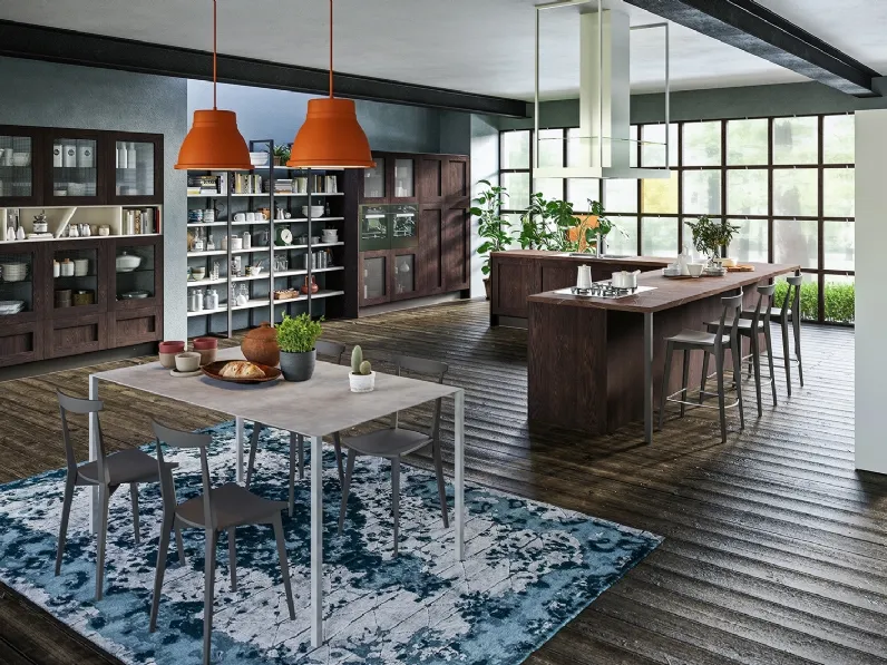 Cucina Classica con isola angolare Licia in Rovere Cuoio di Aran