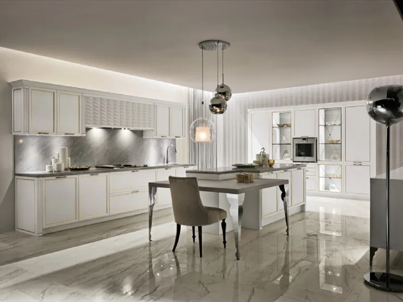 Cucina Classica Luxury Glam laccata con isola di Aster Cucine