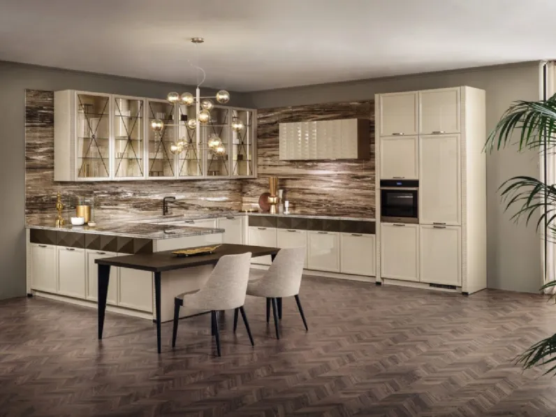 Cucina Classica Luxury Glam laccata lucida con penisola di Aster Cucine
