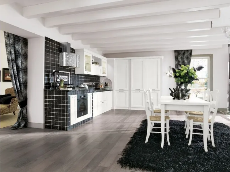 Cucina Classica angolare Martina comp 02 in Frassino massello laccato Bianco a poro aperto di Lyons Cucine