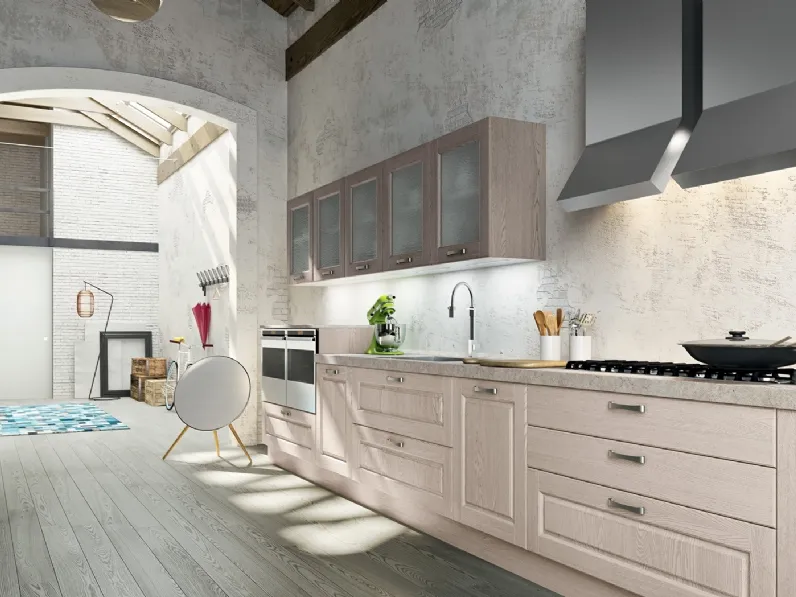 Cucina Classica lineare Maya in frassino finitura Canapa di Atra Cucine