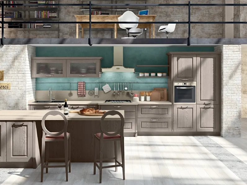 Cucina Classica con isola Maya in frassino finitura Visone di Atra Cucine
