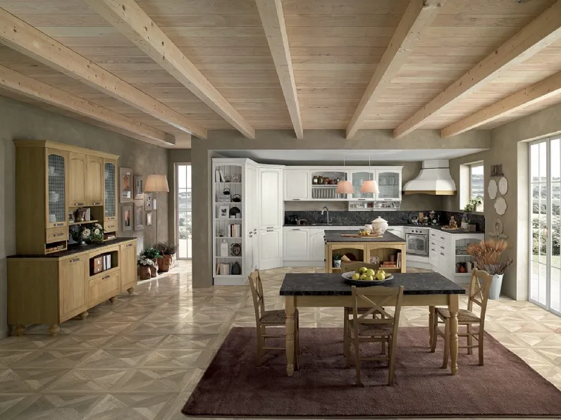 Cucina Classica Mida 04 in legno naturale Bianco di Colombini Casa Artec