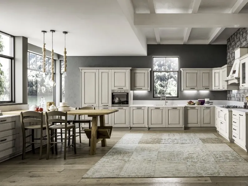 Cucina Classica angolare Nora 04 in legno laccato Decapé Ecru di Arrex