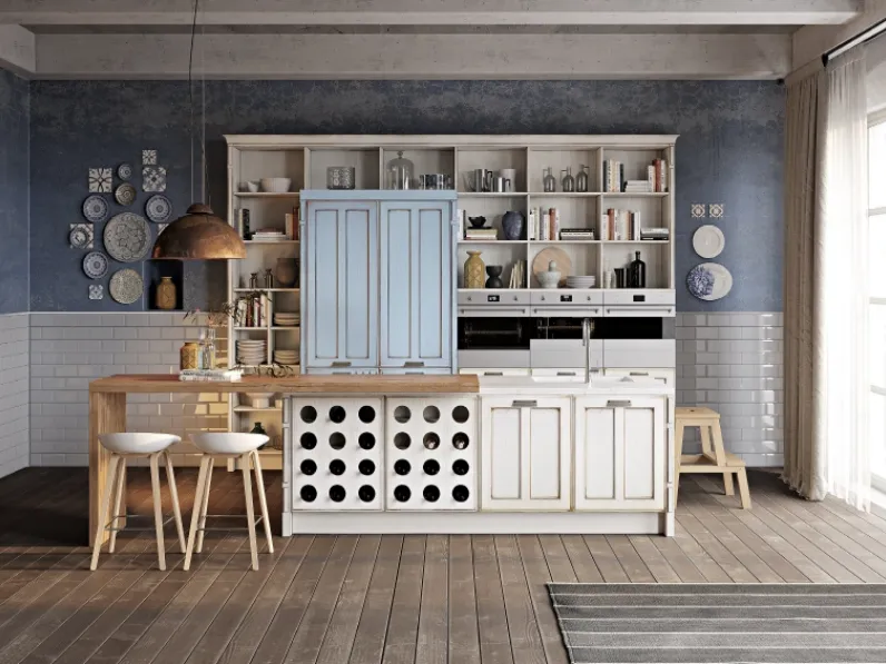 Cucina Classica con isola Oficina composizione 03 in legno di Frassino verniciato di Di Iorio