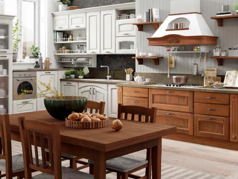 Cucina Classica ad angolo Olimpia in noce e perla bianco di Mobilturi