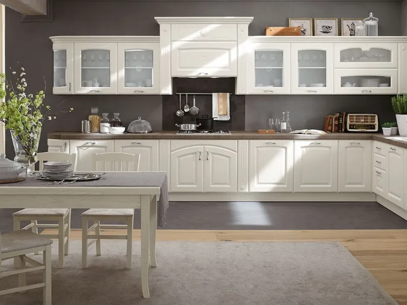 Cucina Classica ad angolo Olimpia finitura perla bianco di Mobilturi