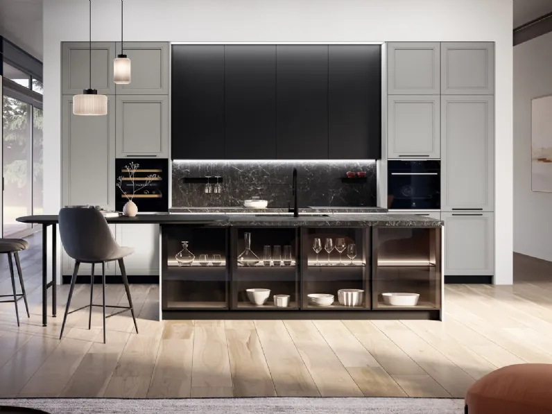 Cucina Classica in laccato a poro aperto con isola Opera di Arredo3