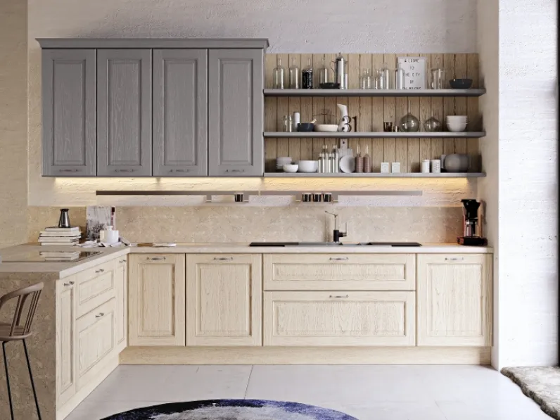 Cucina Classica con penisola Opera composizione 07 in legno di Di Iorio