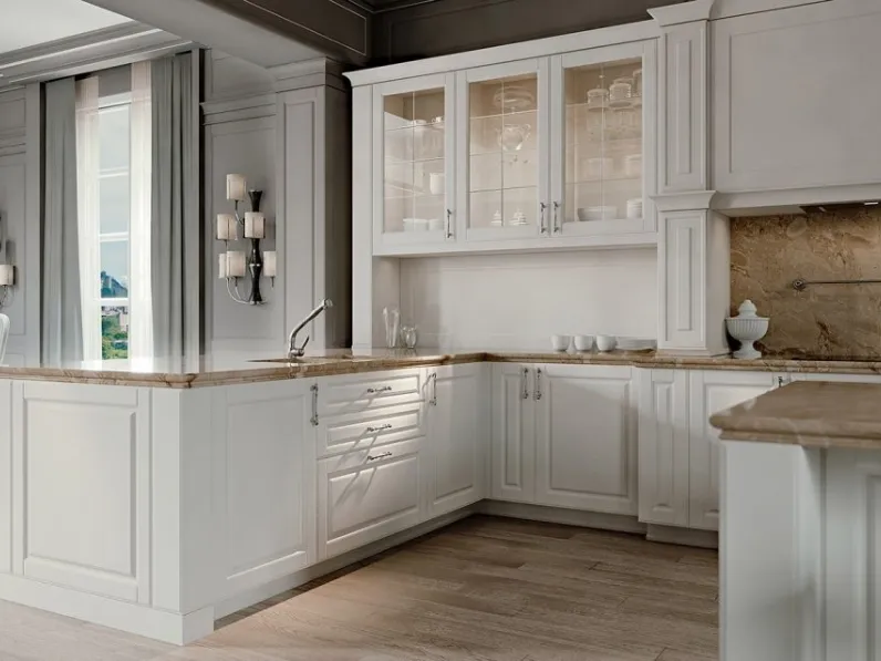 Cucina Classica con penisola Palatina 04 in laccato opaco di Scic