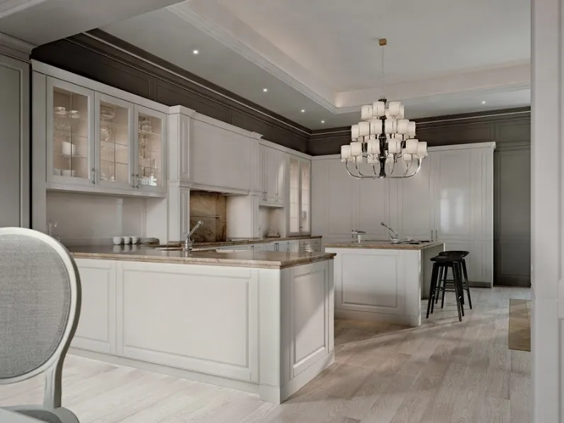 Cucina Classica con penisola Palatina 04 con top in marmo di Scic