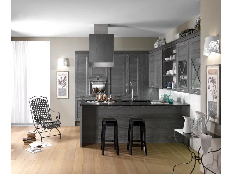 Cucina Classica con penisola Palco composizione 03 in legno di Frassino di Di Iorio