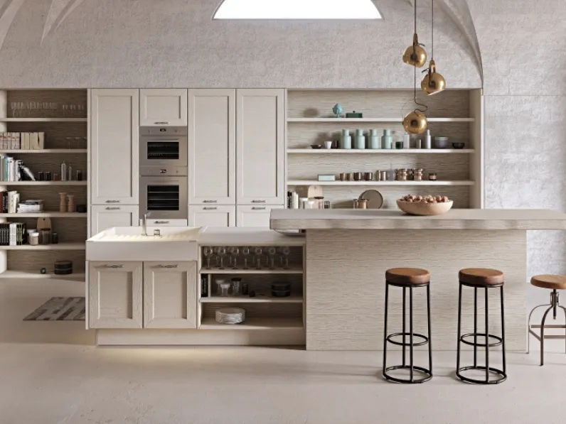 Cucina Classica con isola Palco composizione 01 in legno di Frassino di Di Iorio