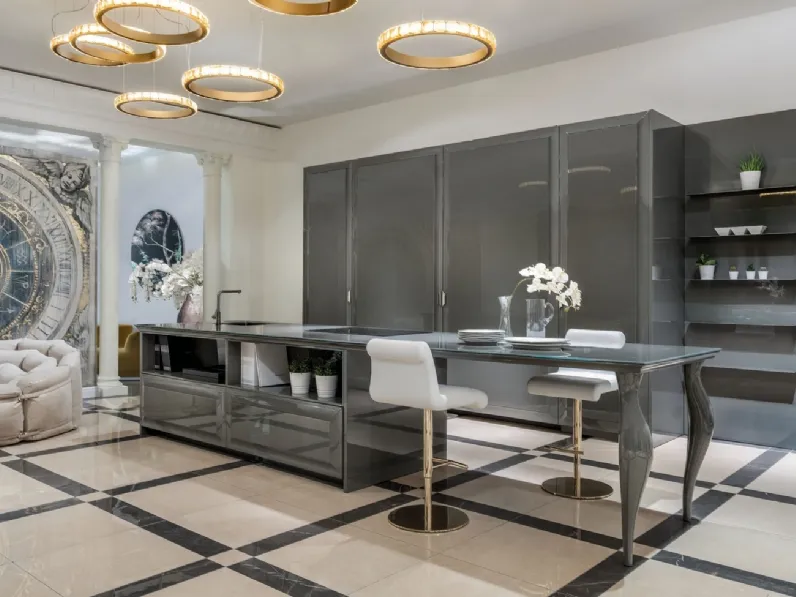 Cucina Classica con isola Diamond 01 in laccato Ardesia lucido di Scic