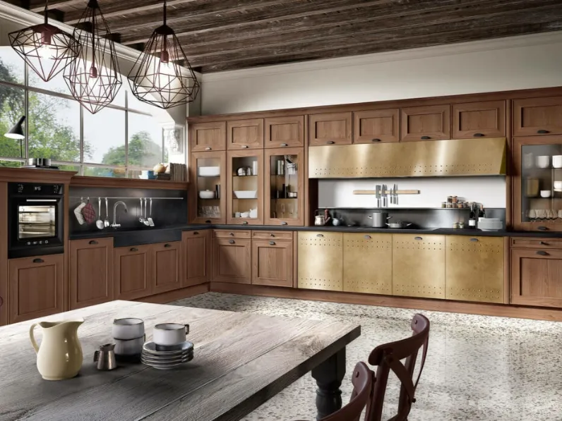 Cucina Classica angolare Louisiana 03 in rovere yuta e acciaio di Spagnol Cucine