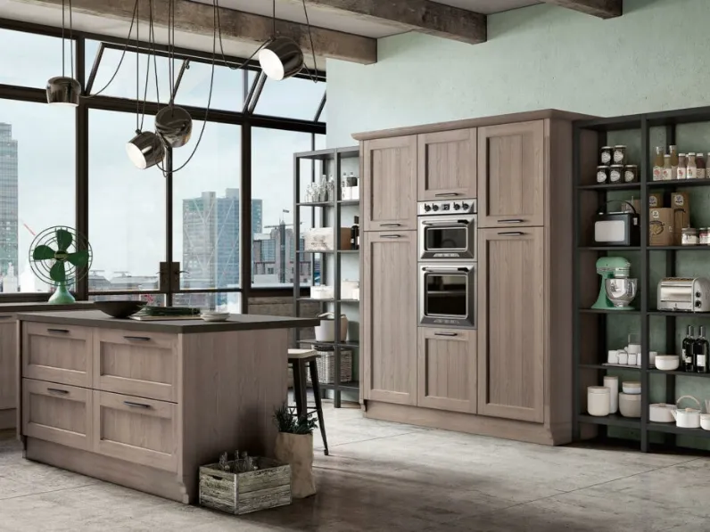 Cucina Classica angolare con isola Tabià 05 in rovere grafite di Spagnol Cucine