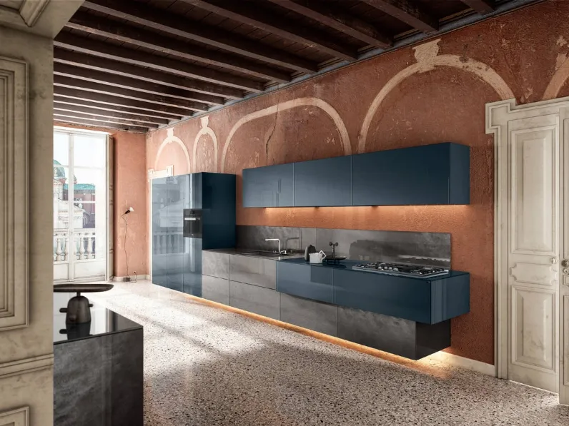Cucina Design lineare sospesa 36e8 Metal XGlass Project 1093 di Lago
