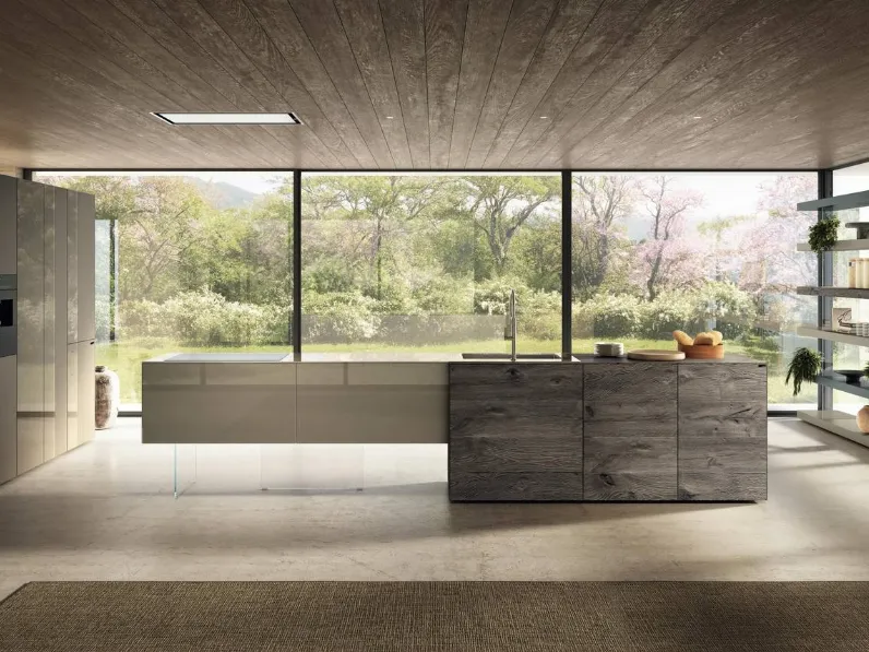 Cucina Design 36e8 Project 2814 in legno e vetro di Lago