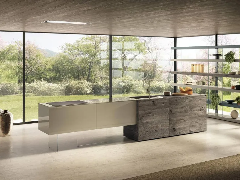 Cucina Design 36e8 Project 2814 in legno e vetro di Lago