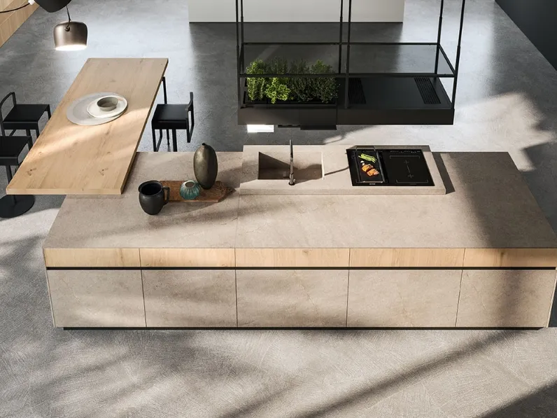 Cucina Design con isola in gres e rovere antico biondo Ak 04 03 di Arrital