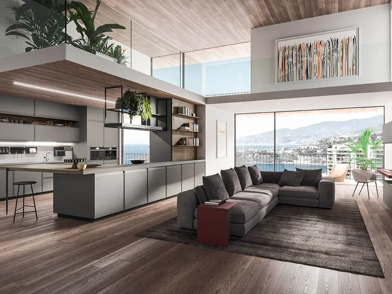 Cucina Design con penisola in laccato Grigio Londra Ak 07 05 di Arrital