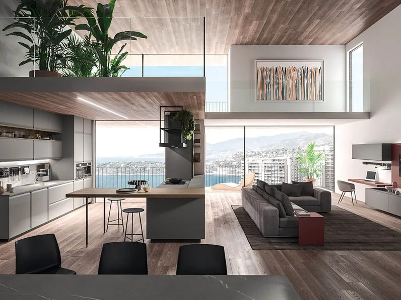 Cucina Design con penisola in laccato Grigio Londra Ak 07 05 di Arrital