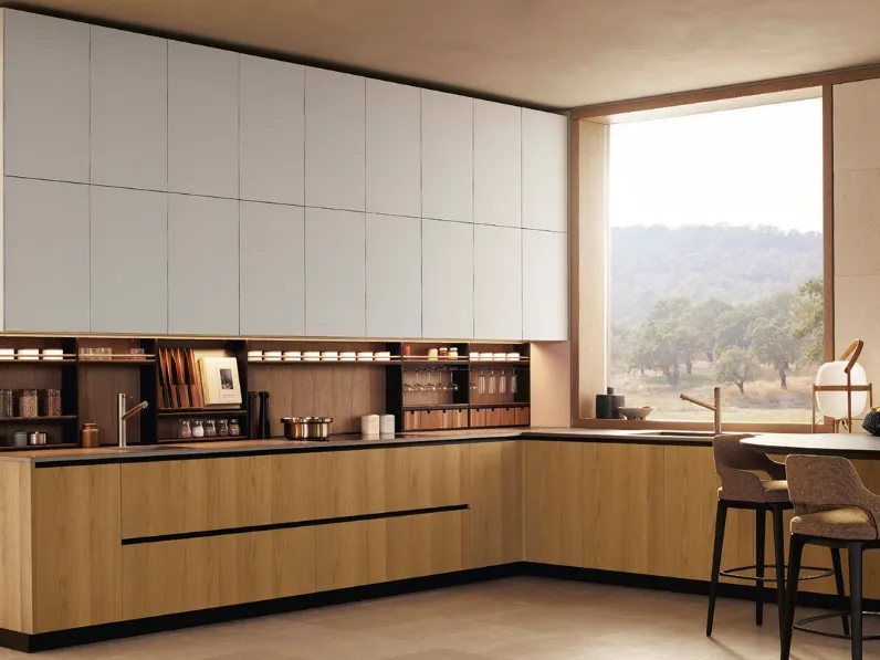 Cucina Design ad angolo Alea Pro 03 in rovere gold con top in laminato di Poliform