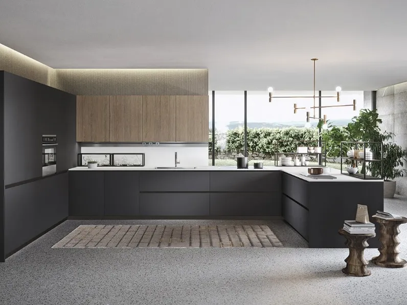 Cucina Design Sistema 22 Ambiente 05 in laccato opaco grafite e rovere di Alta Cucine