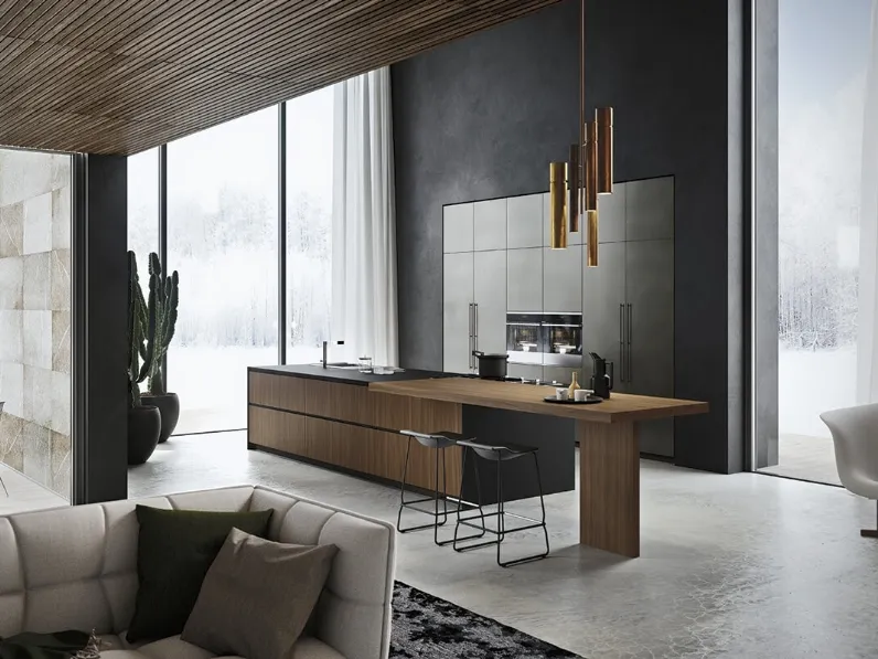 Cucina Design Sistema 22 Ambiente 06 in laccato metallescente e noce canaletto di Alta Cucine