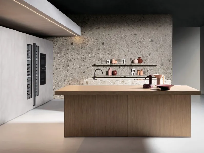 Cucina Design con isola Antis Project 5 in Wood caneté plus Brown di Euromobil