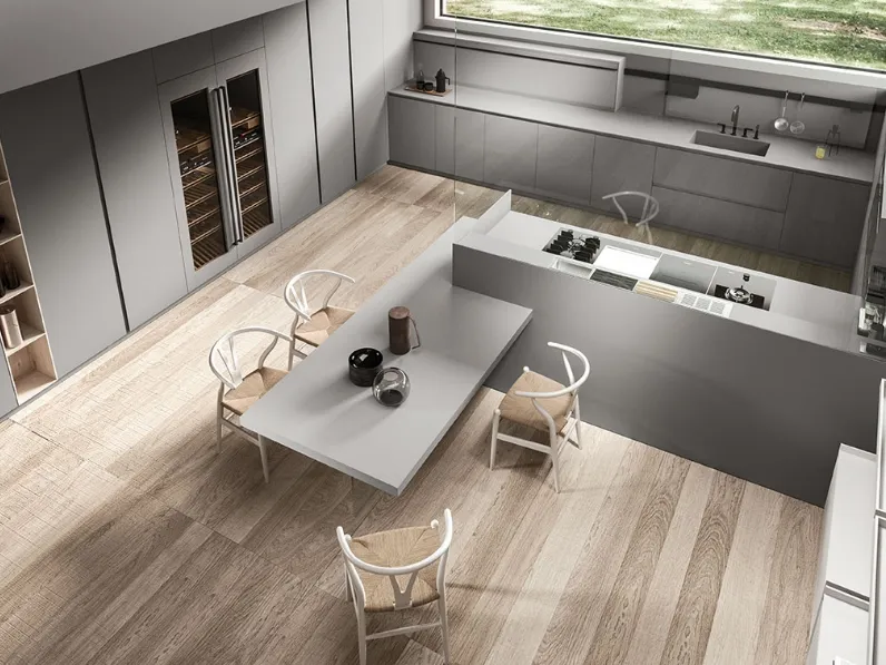 Cucina Design in Fenix Grigio con penisola Ak 04 01 di Arrital