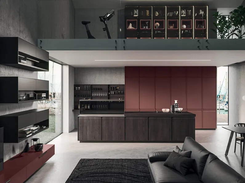 Cucina Design con isola in castagno spazzolato con top in acciaio inox satinato Ak 07 02 di Arrital