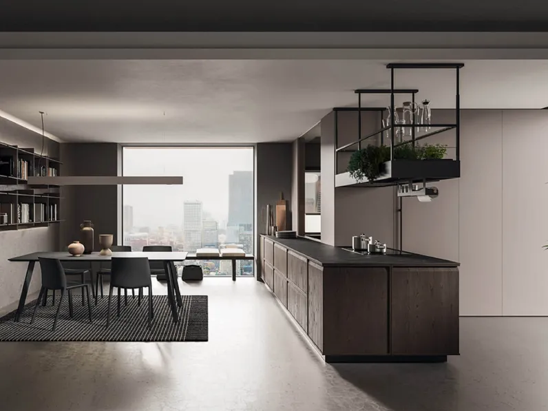 Cucina Design con penisola Ak 07 03 in Castagno spazzolato di Arrital