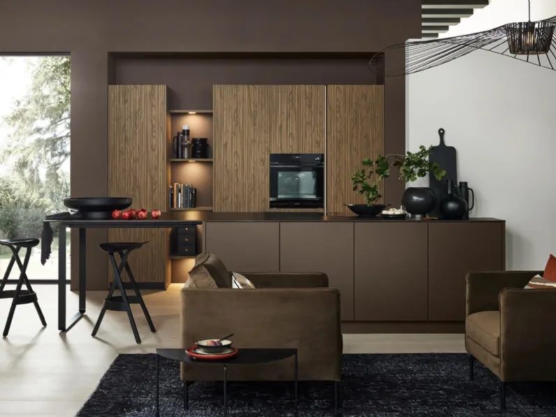 Cucina Design Artline Soft Lack finitura Stripe Wood Choco di Nolte