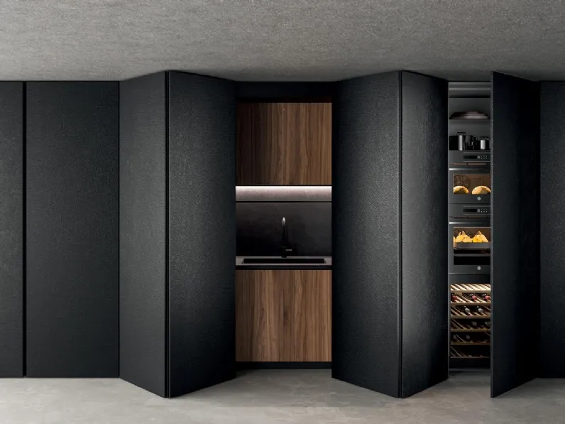 Cucina Design con isola HC-08 Minimal Design 02 in laccato speciale pietra e krekelle di Astra