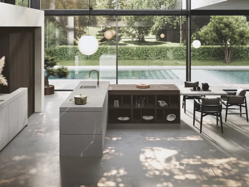 Cucina Design con isola e penisola Bluna Gres di Binova