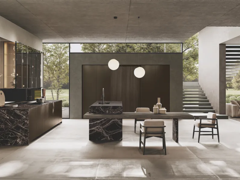 Cucina Design con isola Bluna Tech Alluminio di Binova