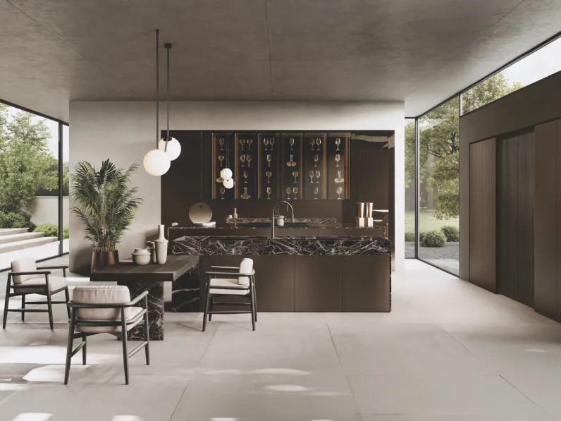 Cucina Design in MDF con isola Bluna Tech Alluminio di Binova