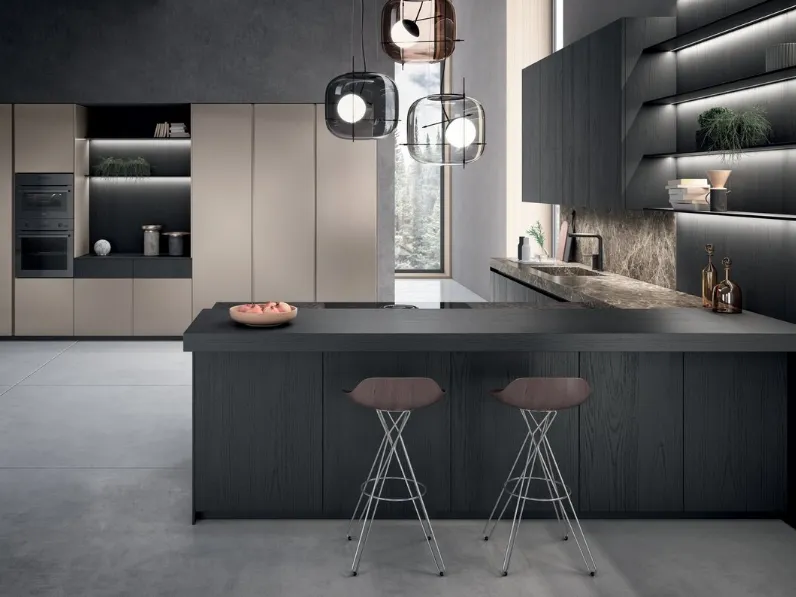 Cucina Design con penisola Bluna Tech di Binova