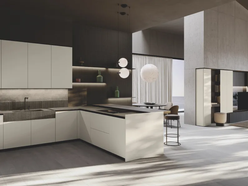 Cucina Design con penisola Bluna Tech Opaco di Binova