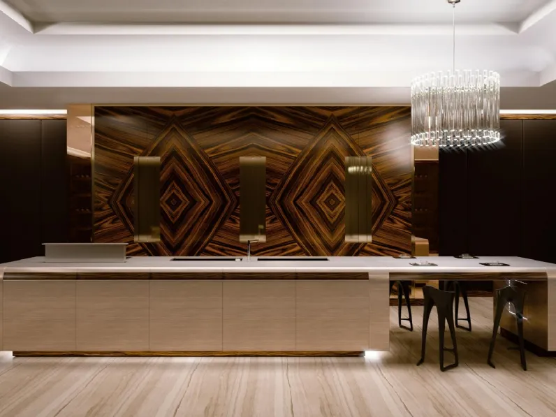 Cucina Design con isola in legni pregiati accostati ad elementi in metallo Park Avenue di Busatto