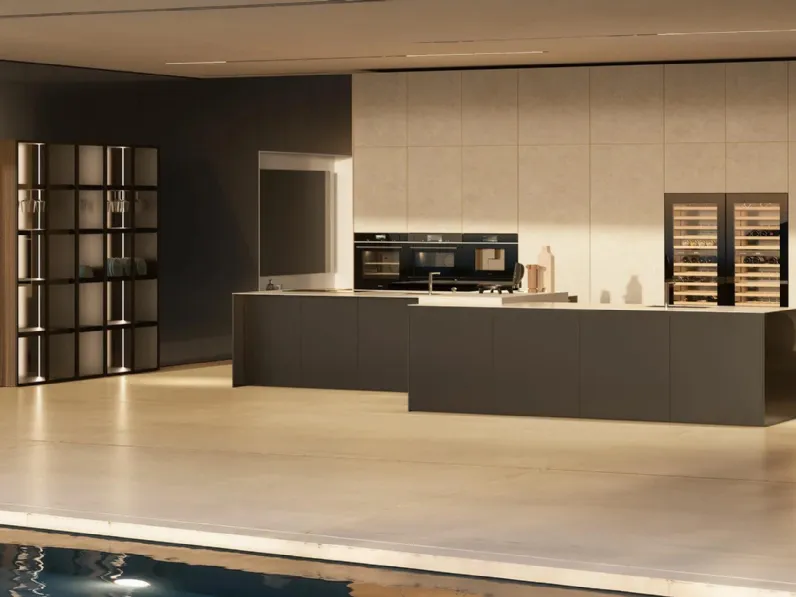 Cucina Design in fibra di carbonio con isola Aspen C4K di Doimo Cucine