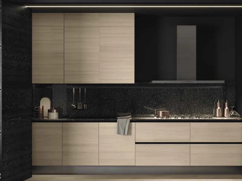 Cucina Design 02 lineare a scomparsa in legno di Rovere Nero e Rovere Ice di Garofoli