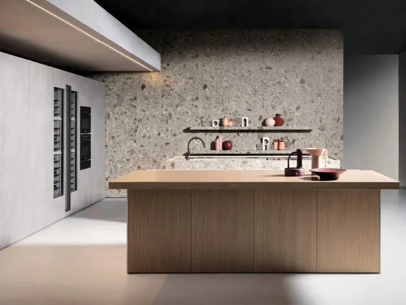 Cucina Design con isola Antis Project 1 in legno e gres di Euromobil